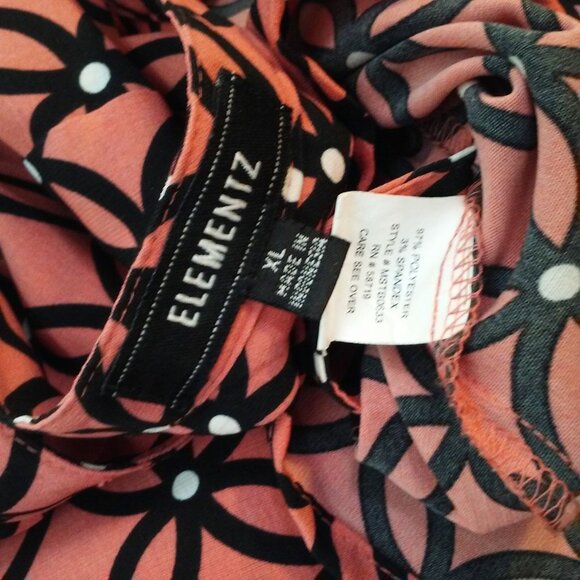Elementz Blouse Shirt Top Lady-XL Safari Epaulets Roll-Tabs Bold Abstract Salmon - Picture 8 of 10